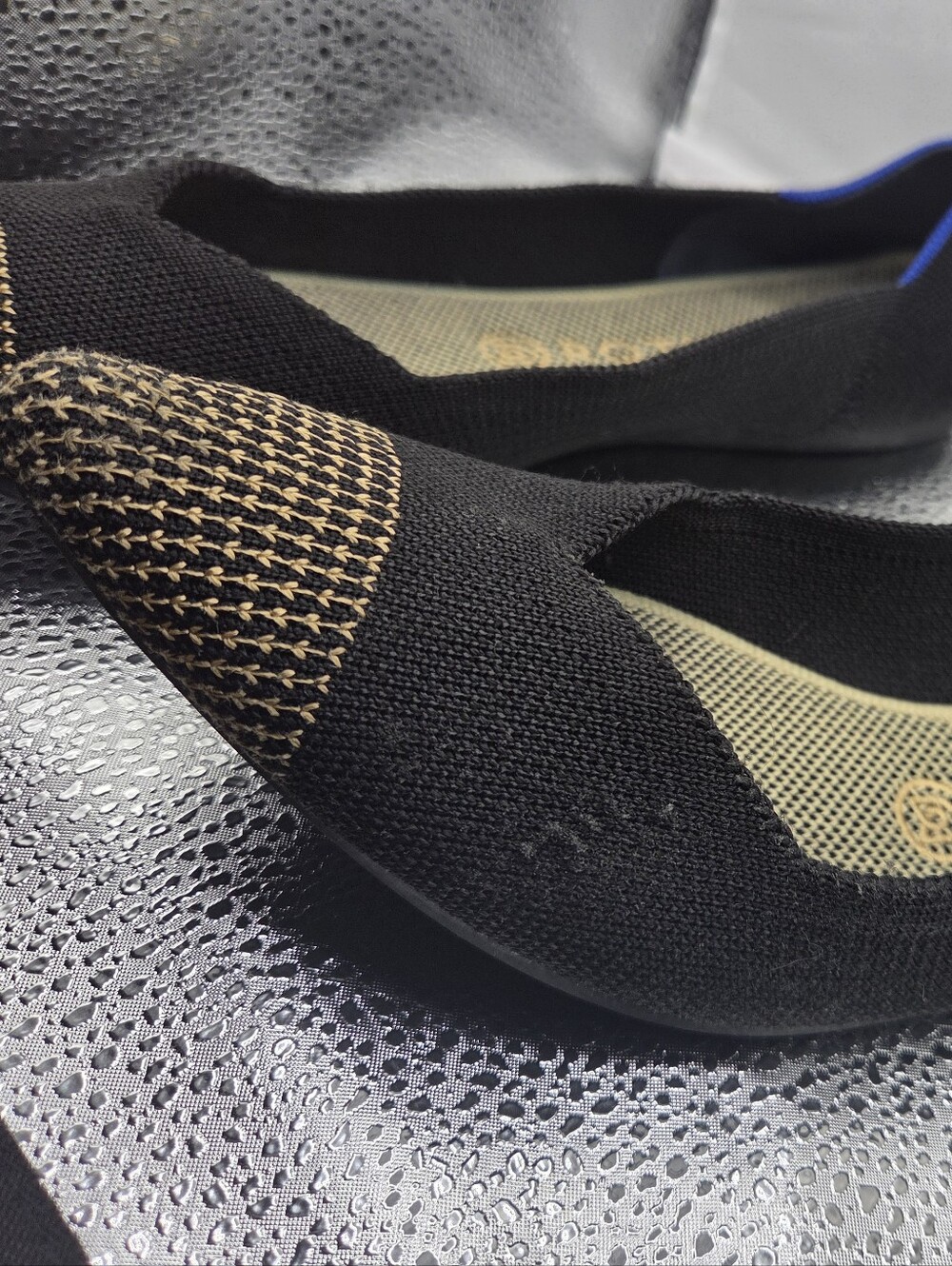 Rothys Black Pointed Toe Knit Flats with Gold Accent - Picture 4 of 9